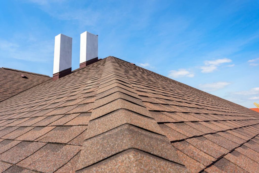 A standard composition shingled roof.