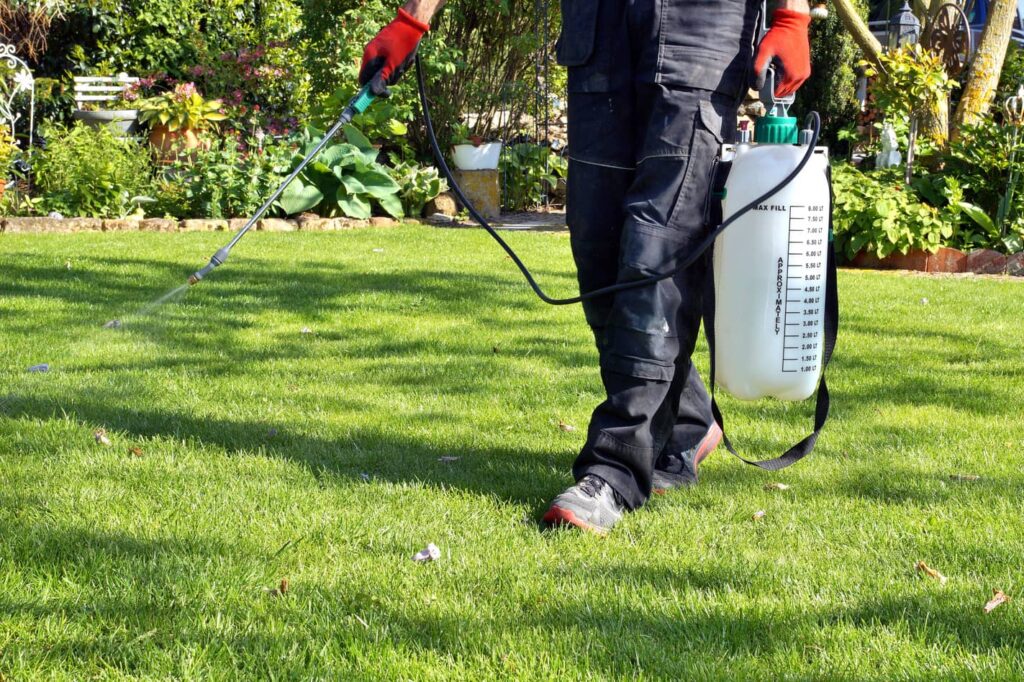 Liquid fertilizer to keep the lawn healthy.