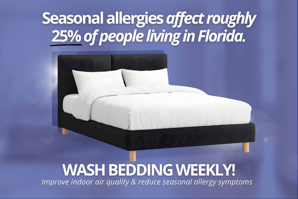 A simple infographic showing that about 25 percent of Floridians experience seasonal allergies, based on data from the Asthma and Allergy Foundation of America.