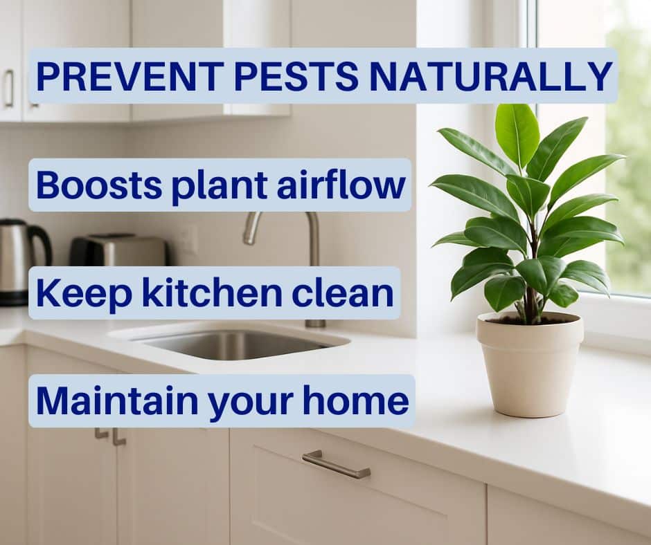Natural pest prevention tips: airflow, kitchen cleanliness, home maintenance.