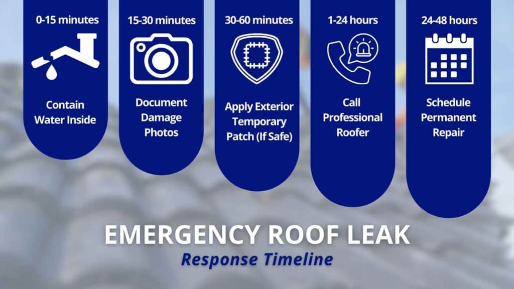 Timeline showing the steps to respond quickly to a roof leak.
