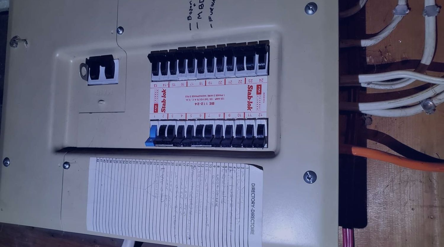 A Federal Pacific Electric Stab-Lok panel documented during a home inspection in Brevard County, Florida.